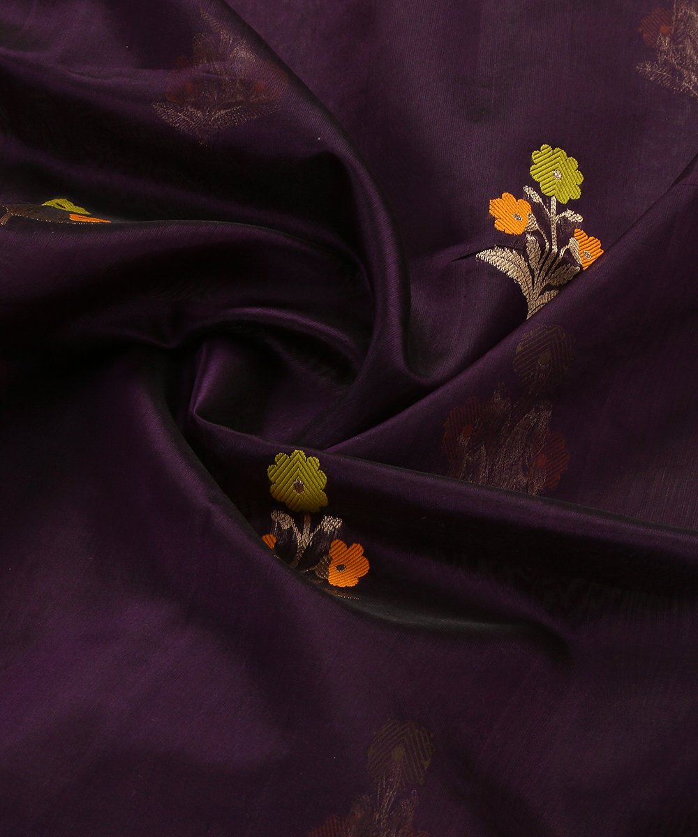 Handloom_Dark_Purple_Pure_Chanderi_Silk_Eknaliya_Chanderi_Dupatta_with_Orange_Floral_Boota_WeaverStory_05