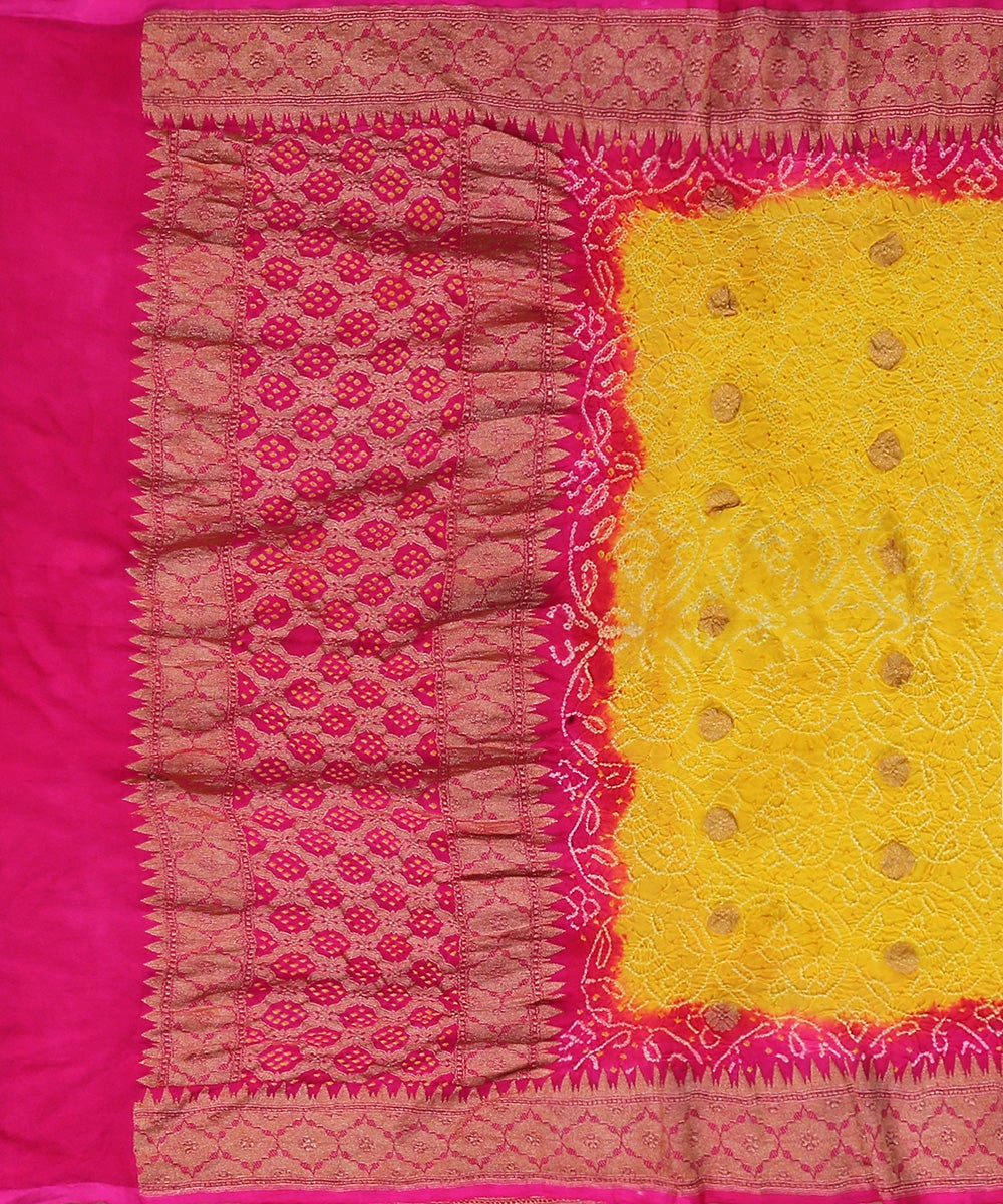 Handloom_Yellow_And_Pink_Georgette_Banarasi_Bandhej_Dupatta_with_Kadhwa_Booti_WeaverStory_02