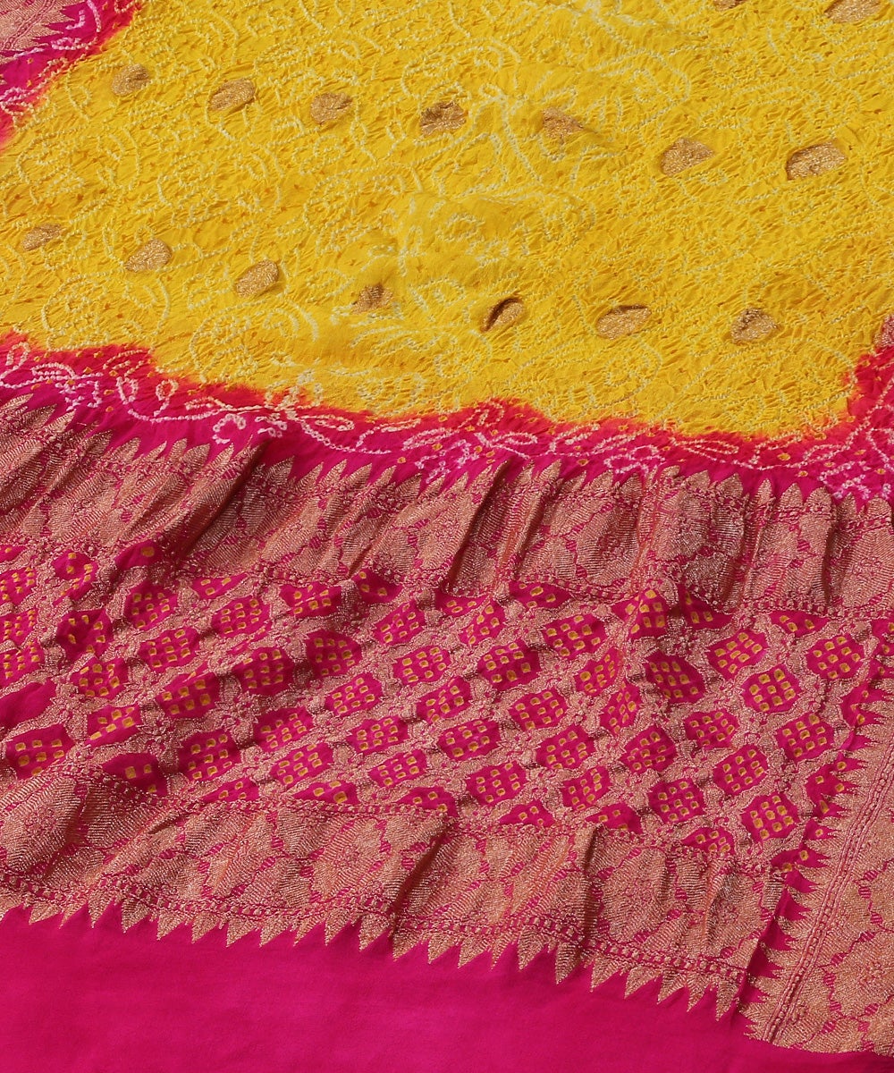 Handloom_Yellow_And_Pink_Georgette_Banarasi_Bandhej_Dupatta_with_Kadhwa_Booti_WeaverStory_03