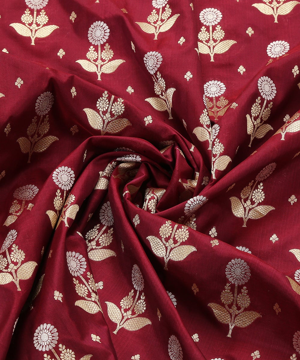 Handloom_Wine_Pure_Katan_Silk_Sona_Rupa_Banarasi_Dupatta_with_Sunflower_Zari_Motif_WeaverStory_05