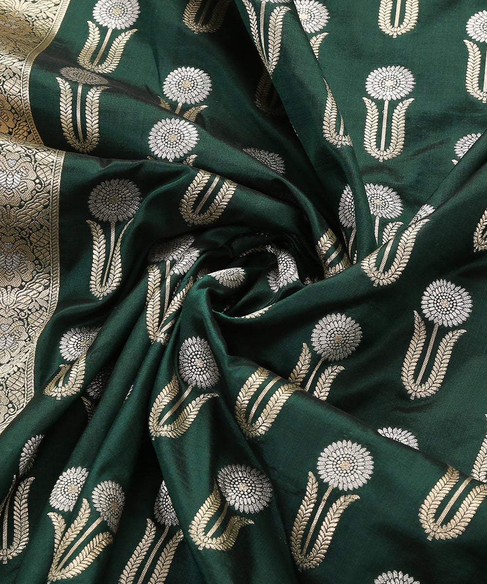 Bottle_Green_Handloom_Pure_Katan_Silk_Banarasi_Dupatta_with_Sona_Rupa_Zari_and_Sunflower_Booti_WeaverStory_04