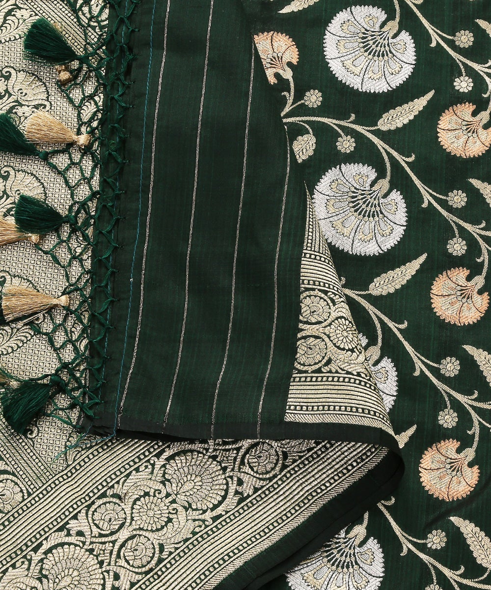 Handloom_Bottle_Green_Pure_Katan_Silk_Copper_Zari_Banarasi_Dupatta_with_Jaal_WeaverStory_04