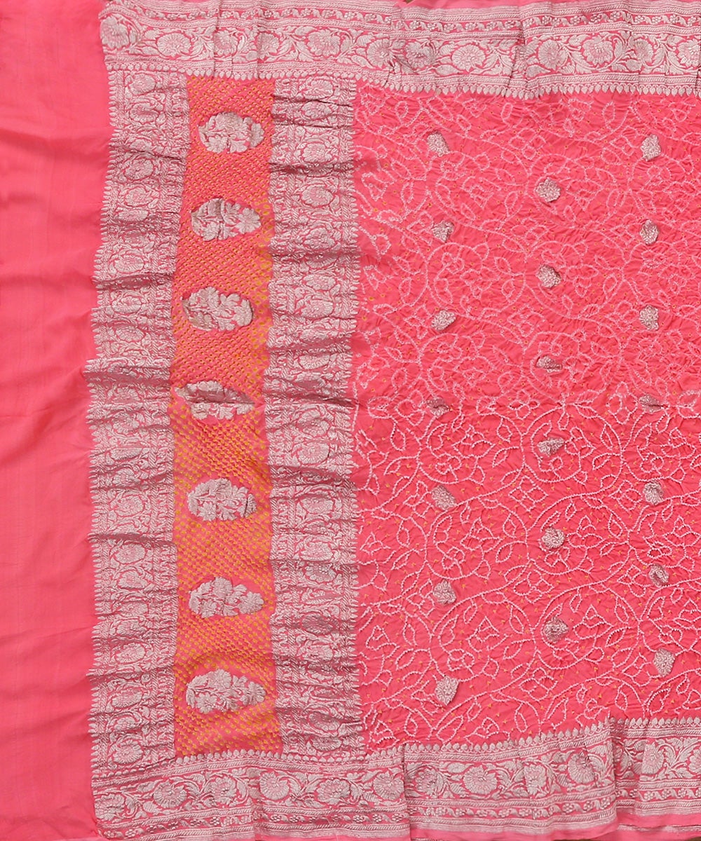 Handloom_Pink_Georgette_Kadhwa_Banarasi_Bandhej_Dupatta_with_Silver_Zari_Design_WeaverStory_02