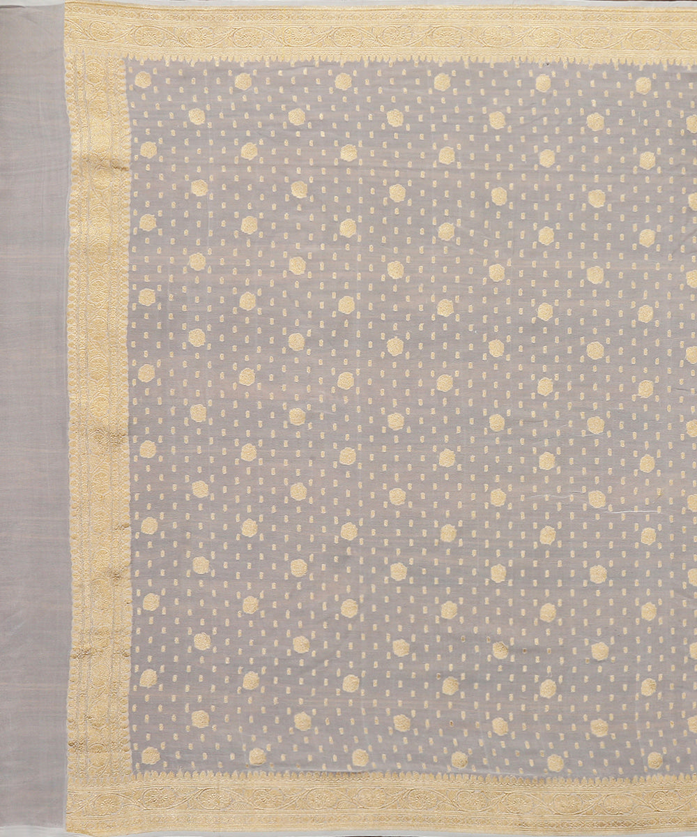 Handloom_Off_White_Georgette_Banarasi_Dupatta_with_Zari_Booti_WeaverStory_02