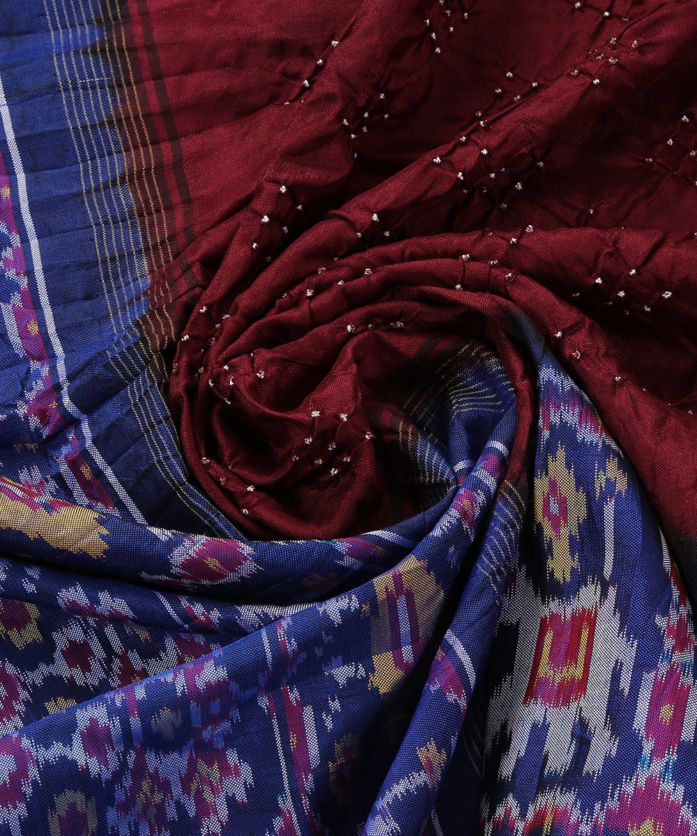 Handloom_Maroon_and_Blue_Dual_tone_Mulberry_Silk_Ikat_Bandhej_Dupatta_WeaverStory_05