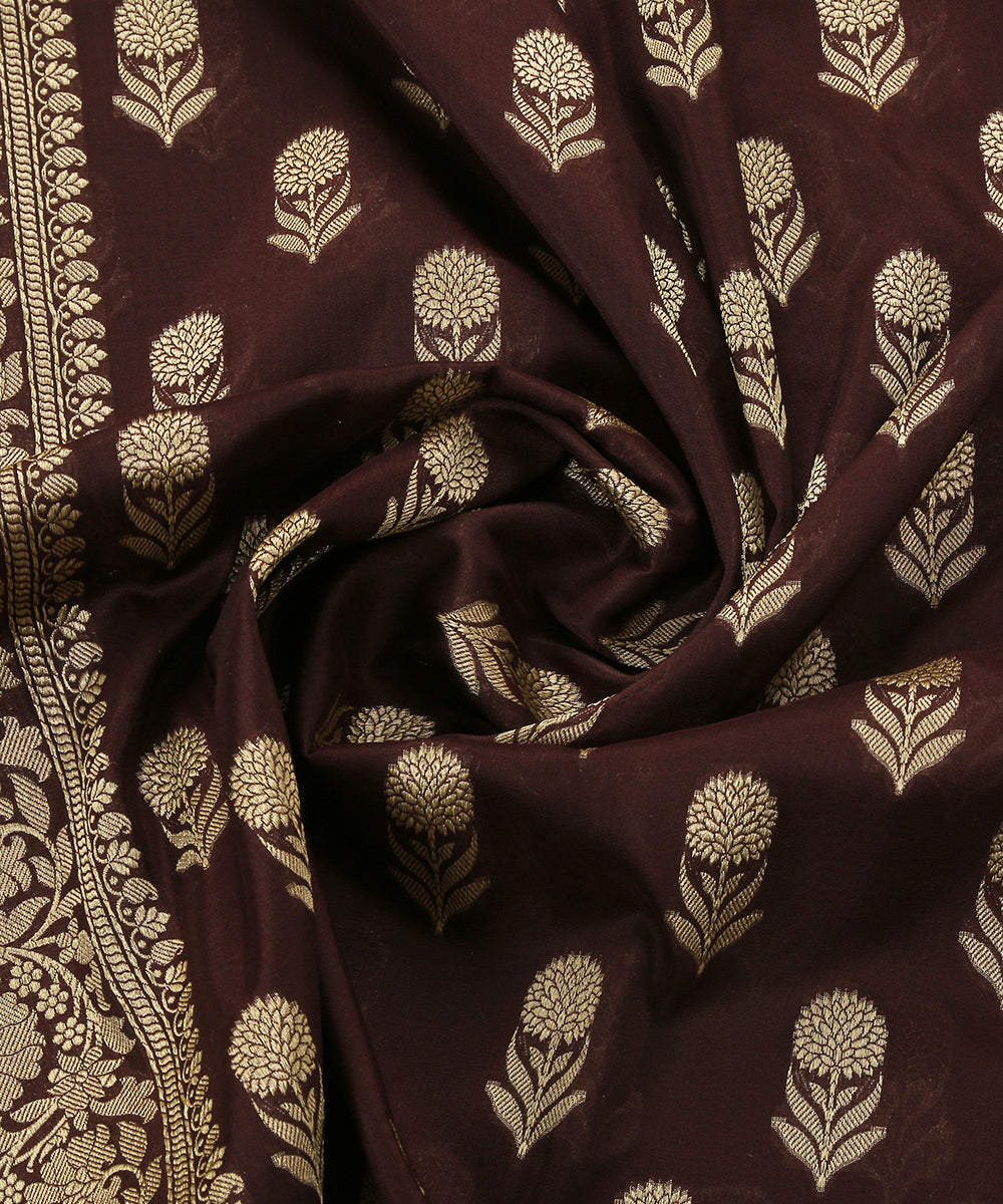Handloom_Brown_Katan_Georgette_Banarasi_Dupatta_with_Sun_Flower_Motifs_and_Red_selvedge_WeaverStory_05