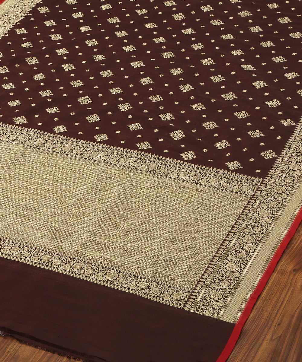 Wine_Handloom_Katan_Georgette_Banarasi_Dupatta_with_Gold_Booti_WeaverStory_03