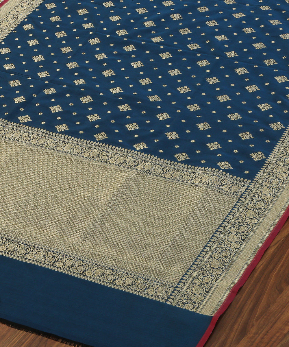 Handloom_Teal_Katan_Georgette_Banarasi_Dupatta_with_Floral_Booti_WeaverStory_03