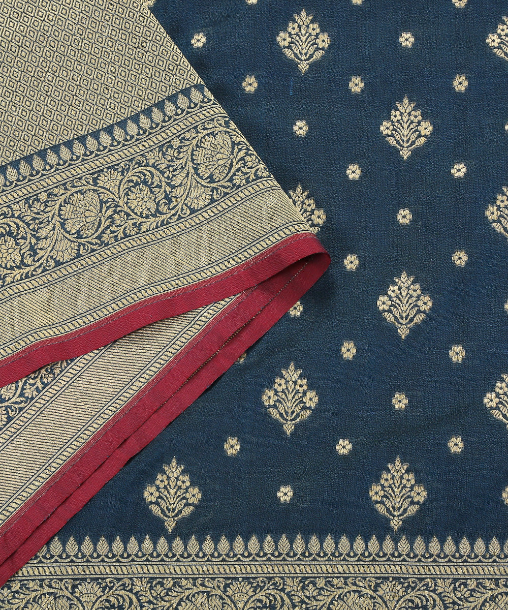 Handloom_Teal_Katan_Georgette_Banarasi_Dupatta_with_Floral_Booti_WeaverStory_04