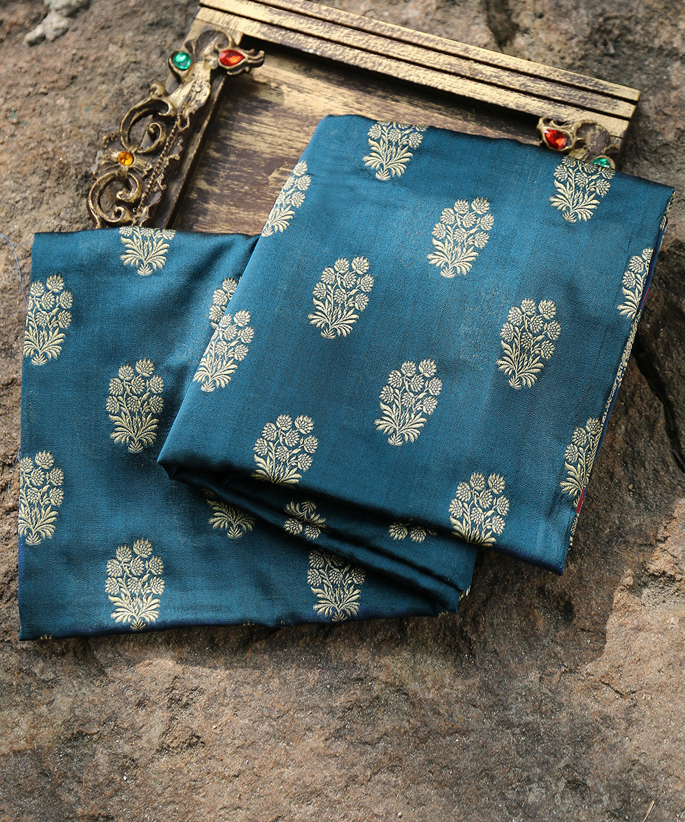 Teal_Handloom_Katan_Georgette_Banarasi_Dupatta_Jangla_Border_with_floral_Booti_WeaverStory_01