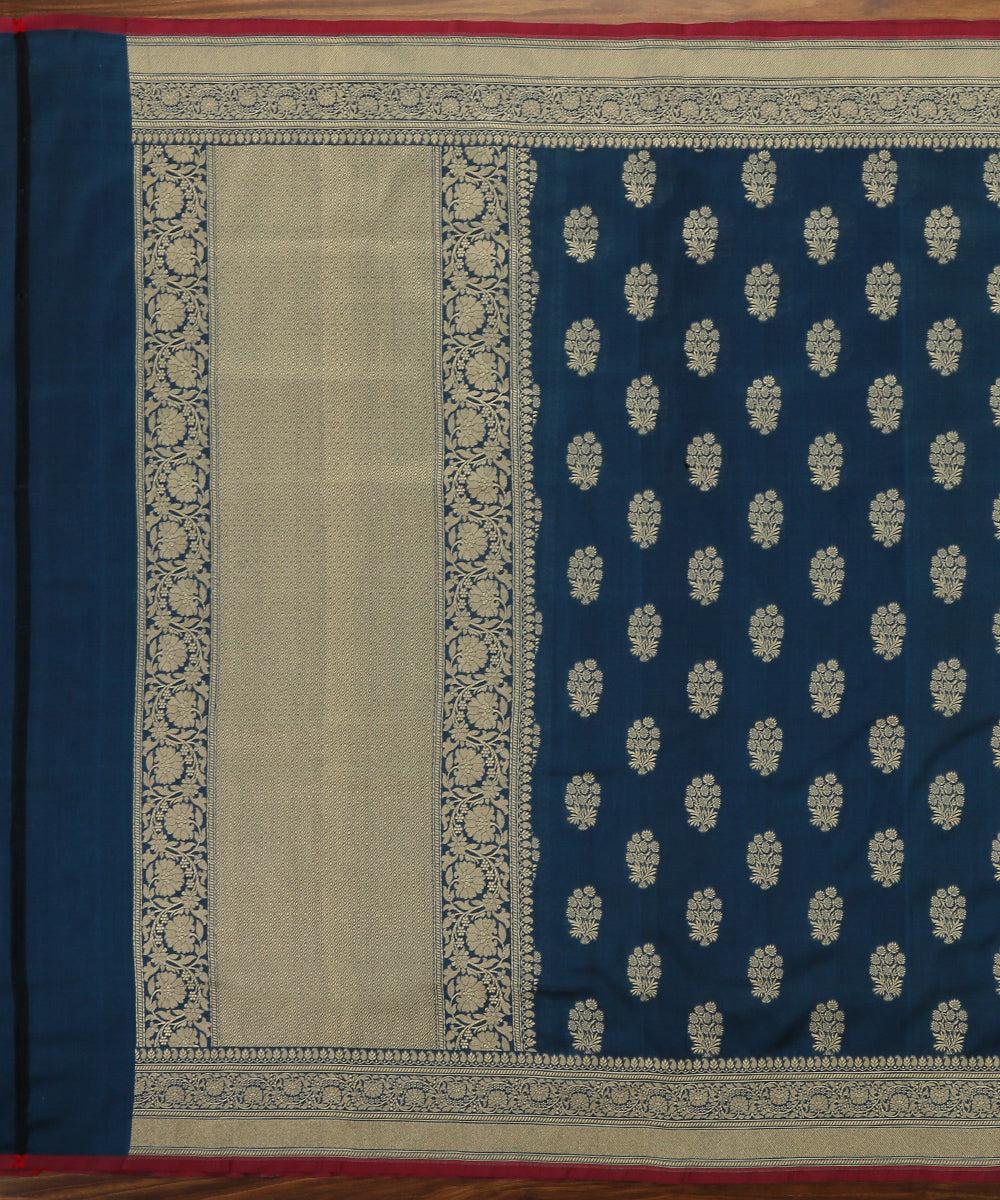 Teal_Handloom_Katan_Georgette_Banarasi_Dupatta_Jangla_Border_with_floral_Booti_WeaverStory_02