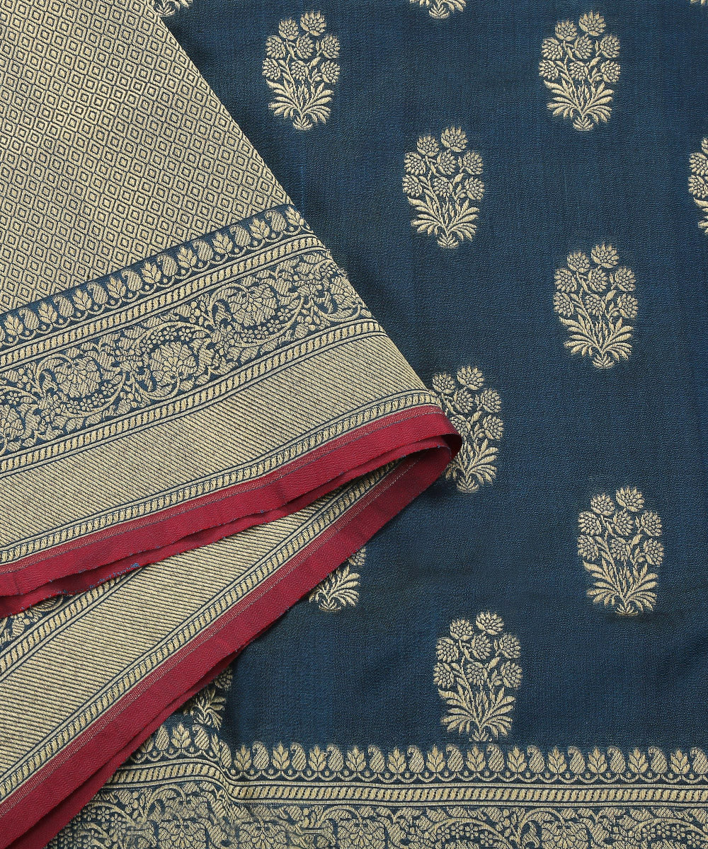 Teal_Handloom_Katan_Georgette_Banarasi_Dupatta_Jangla_Border_with_floral_Booti_WeaverStory_04