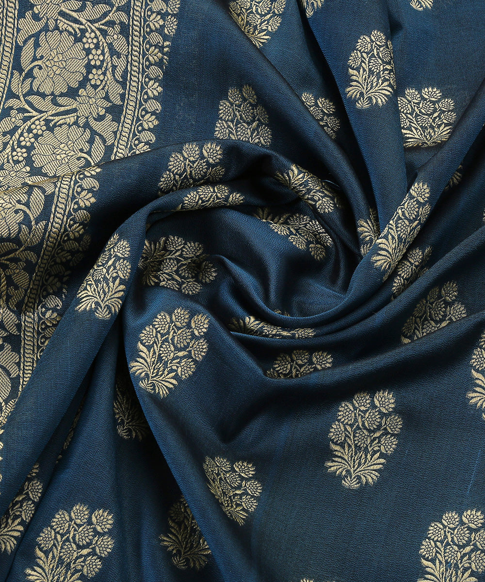 Teal_Handloom_Katan_Georgette_Banarasi_Dupatta_Jangla_Border_with_floral_Booti_WeaverStory_05