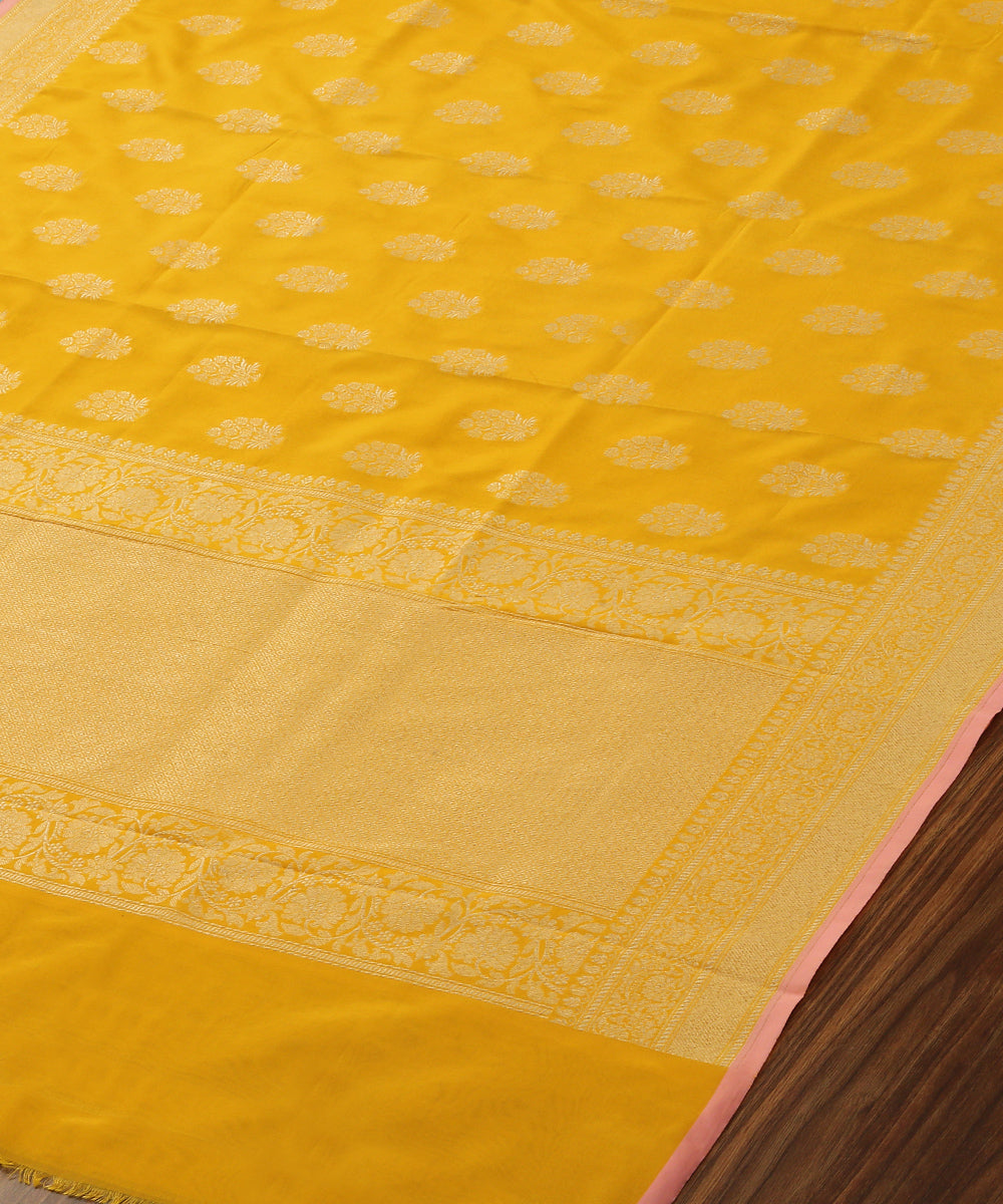 Yellow_Handloom_Katan_Georgette_Banarasi_Dupatta_with_Floral_Booti_WeaverStory_03