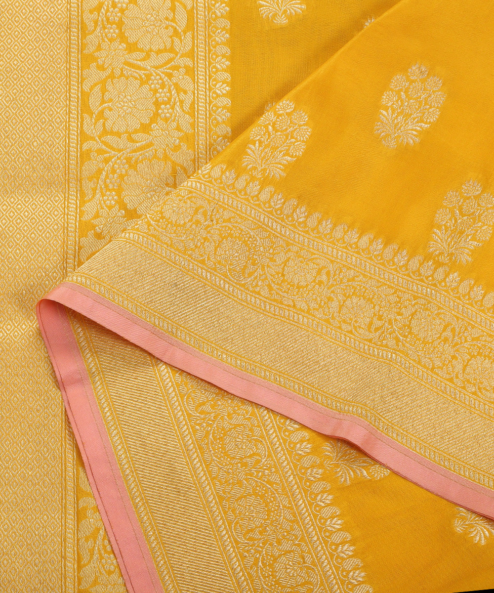 Yellow_Handloom_Katan_Georgette_Banarasi_Dupatta_with_Floral_Booti_WeaverStory_04