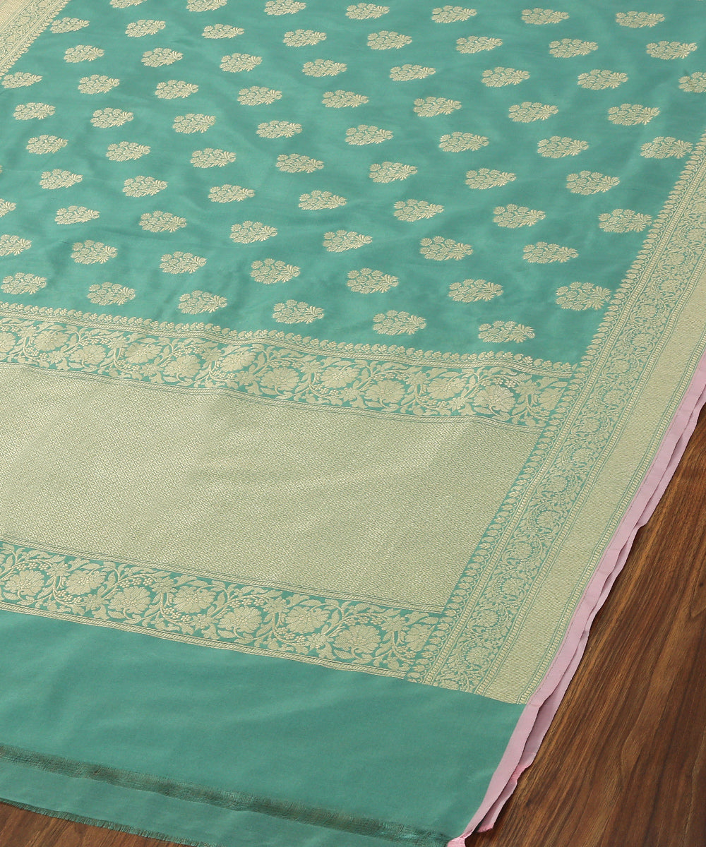 Green_Handloom_Katan_Georgette_Banarasi_Dupatta_with_Floral_Booti_WeaverStory_03