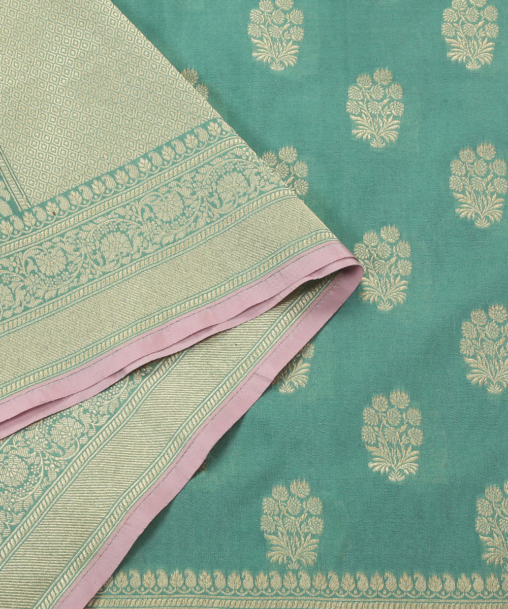 Green_Handloom_Katan_Georgette_Banarasi_Dupatta_with_Floral_Booti_WeaverStory_04