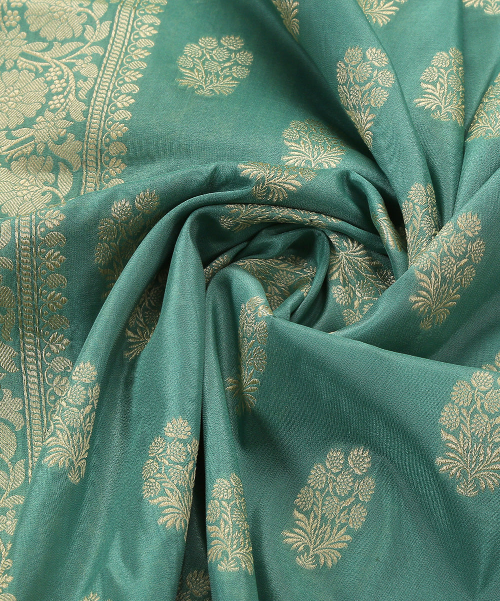 Green_Handloom_Katan_Georgette_Banarasi_Dupatta_with_Floral_Booti_WeaverStory_05