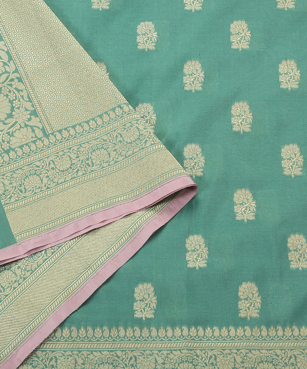 Handloom_Green_Katan_Georgette_Banarasi_Dupatta_with_Jaal_Border_WeaverStory_04
