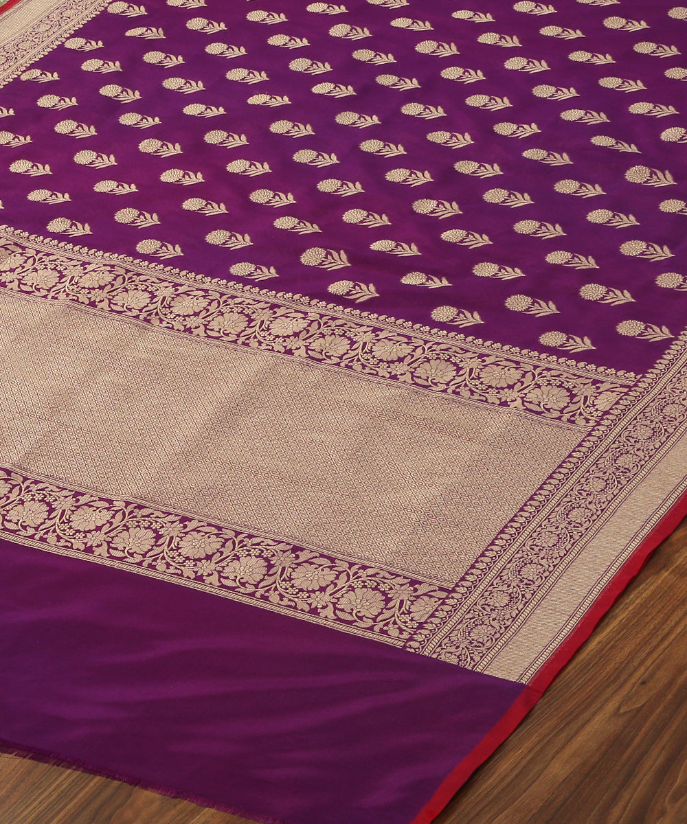 Handloom_Purple_Katan_Georgette_Banarasi_Dupatta_with_Sunflower_Border_WeaverStory_03