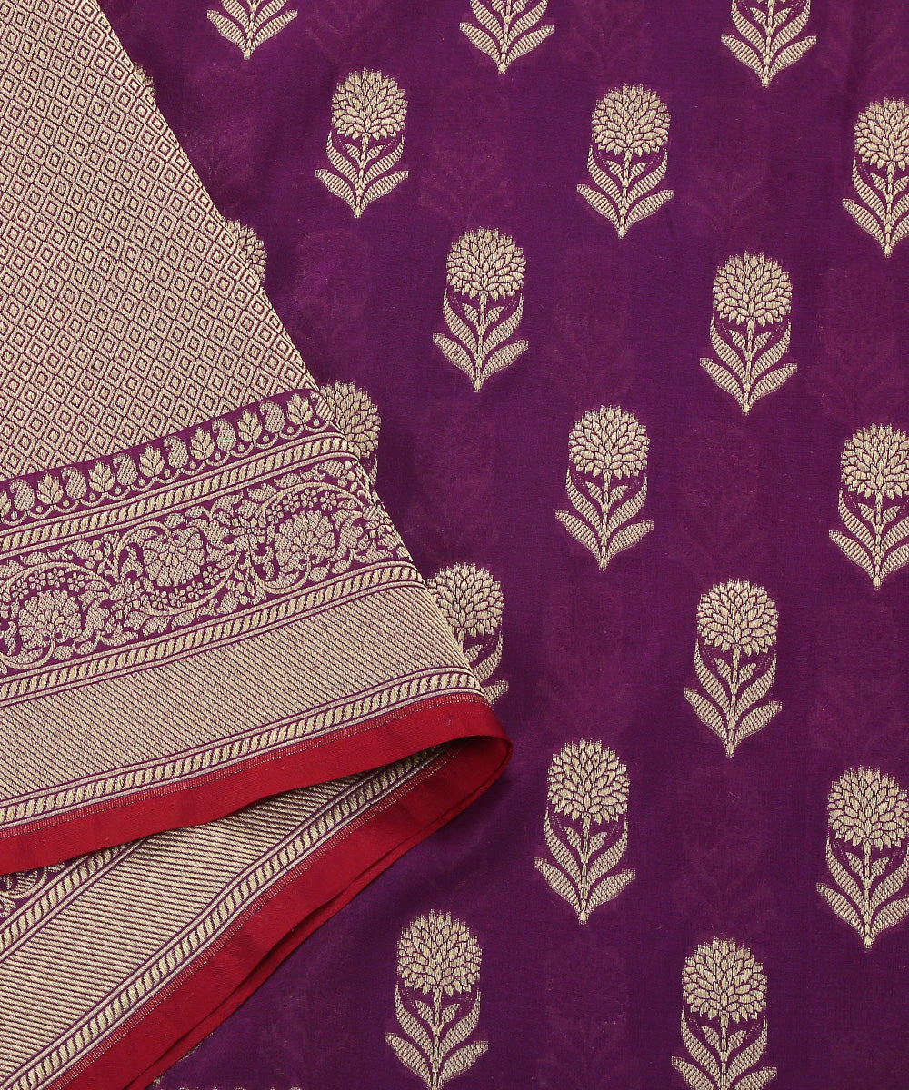 Handloom_Purple_Katan_Georgette_Banarasi_Dupatta_with_Sunflower_Border_WeaverStory_04