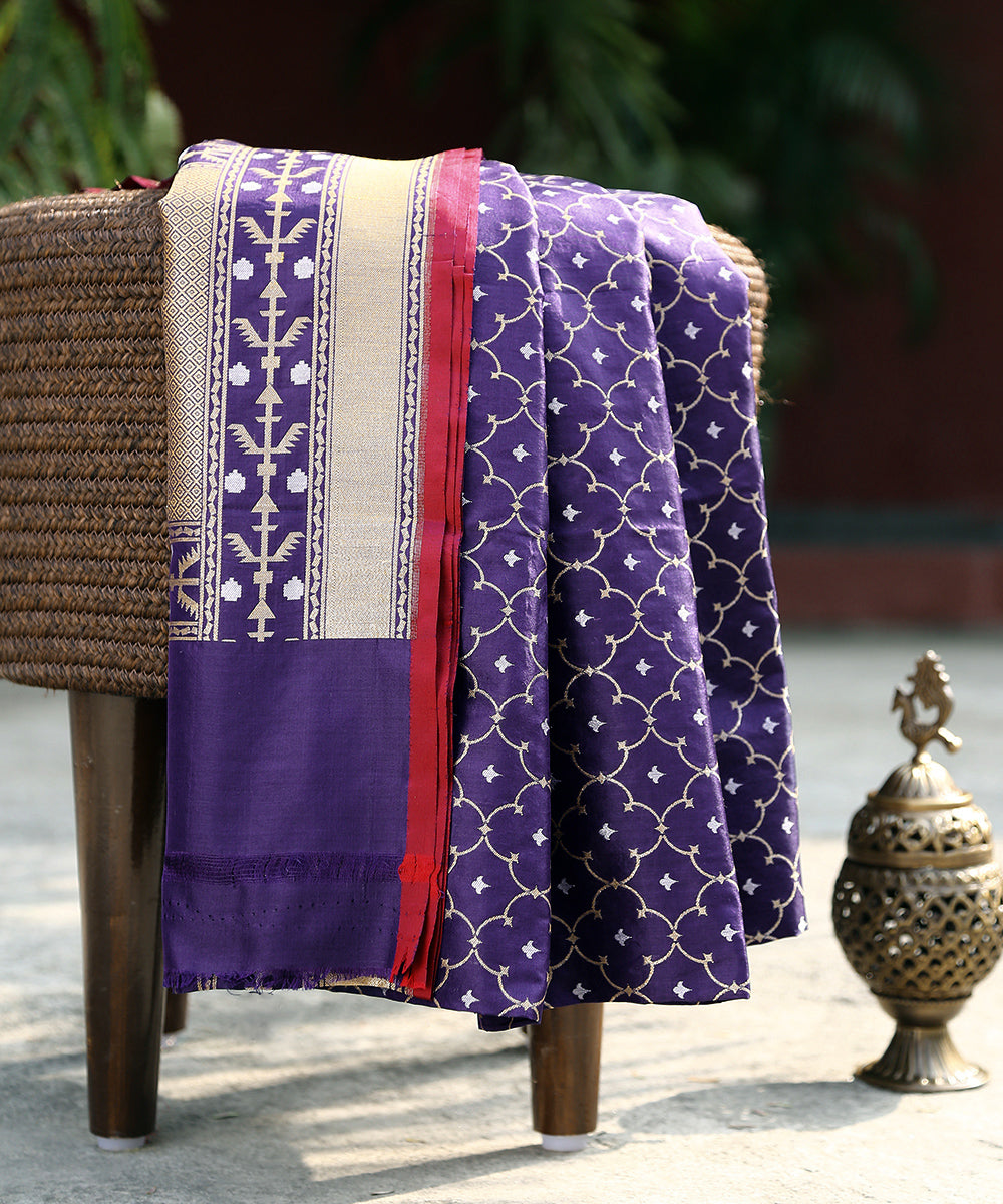 Handloom_Dark_Purple_Cutwork_Jamdani_Banarasi_Dupatta_WeaverStory_01