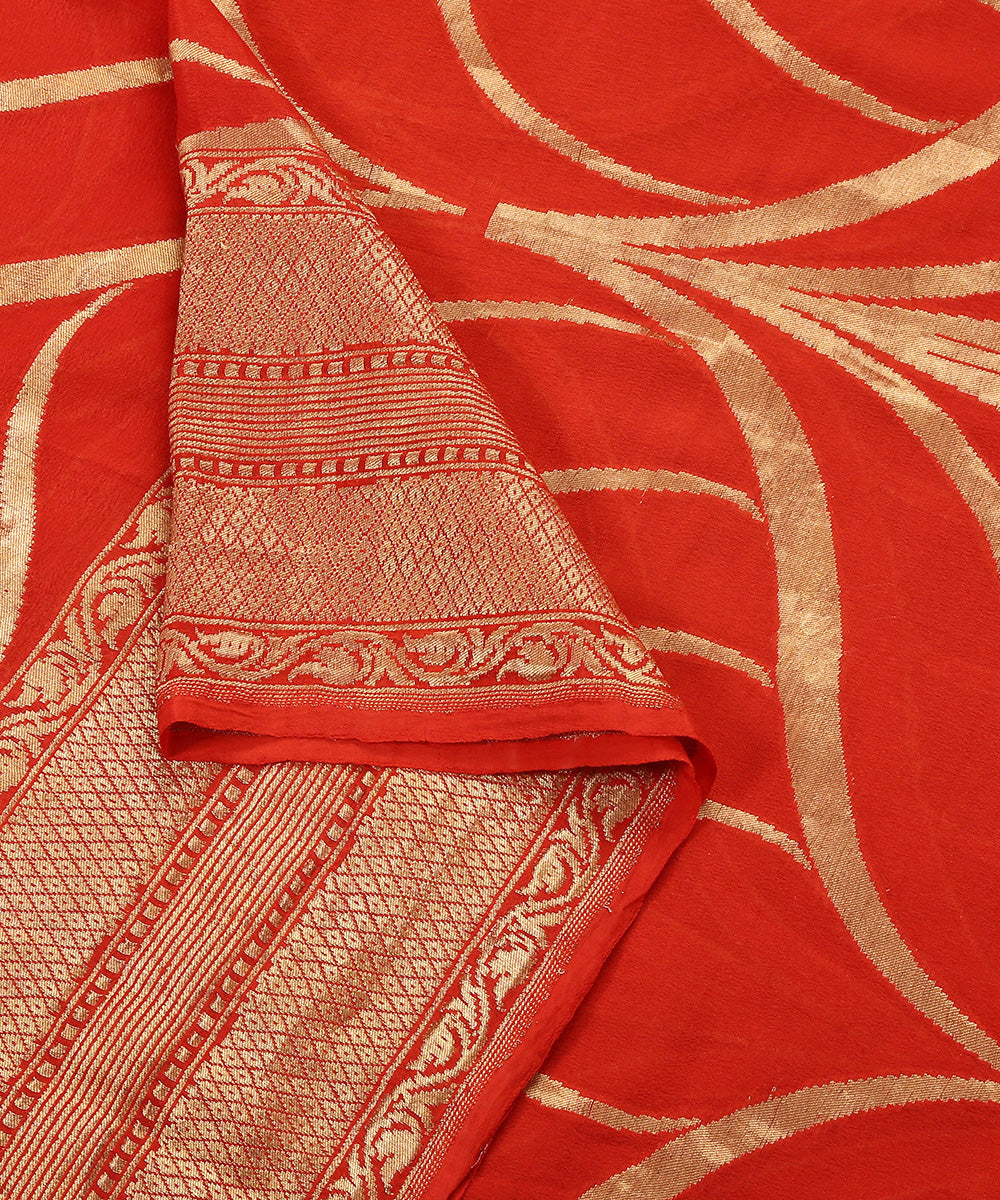 Handloom_Orange_Zig_Zag_Gold_Zari_Weave_Banarasi_Georgette_Dupatta_WeaverStory_04
