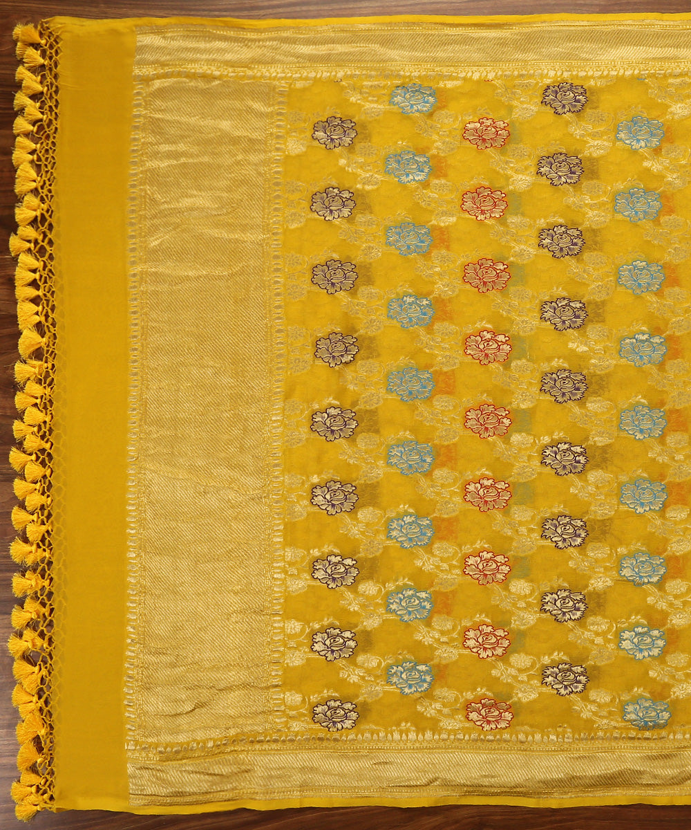 Mustard_Yellow_Handloom_Meenakari_Banarasi_Georgette_Dupatta_WeaverStory_02
