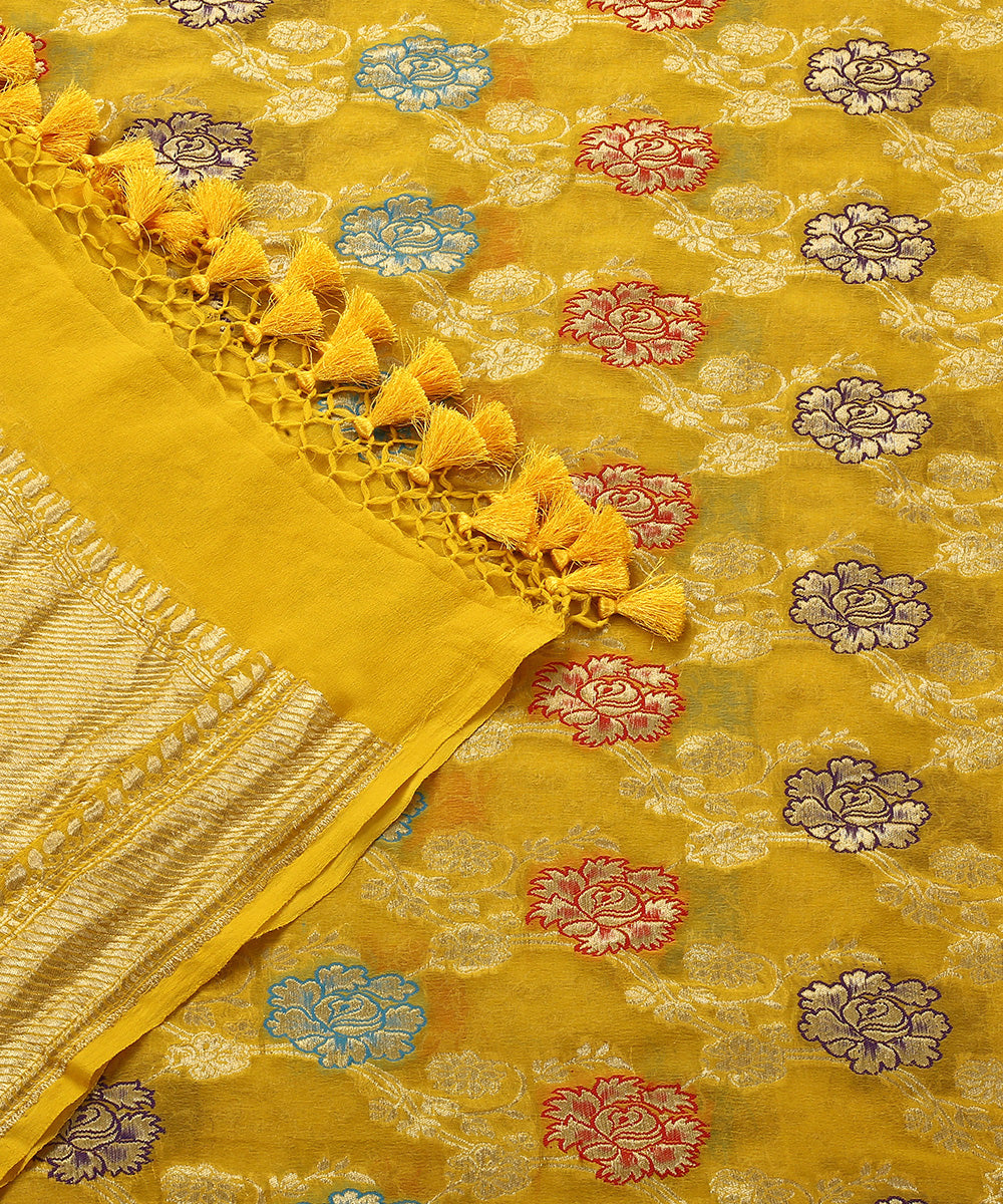 Mustard_Yellow_Handloom_Meenakari_Banarasi_Georgette_Dupatta_WeaverStory_04