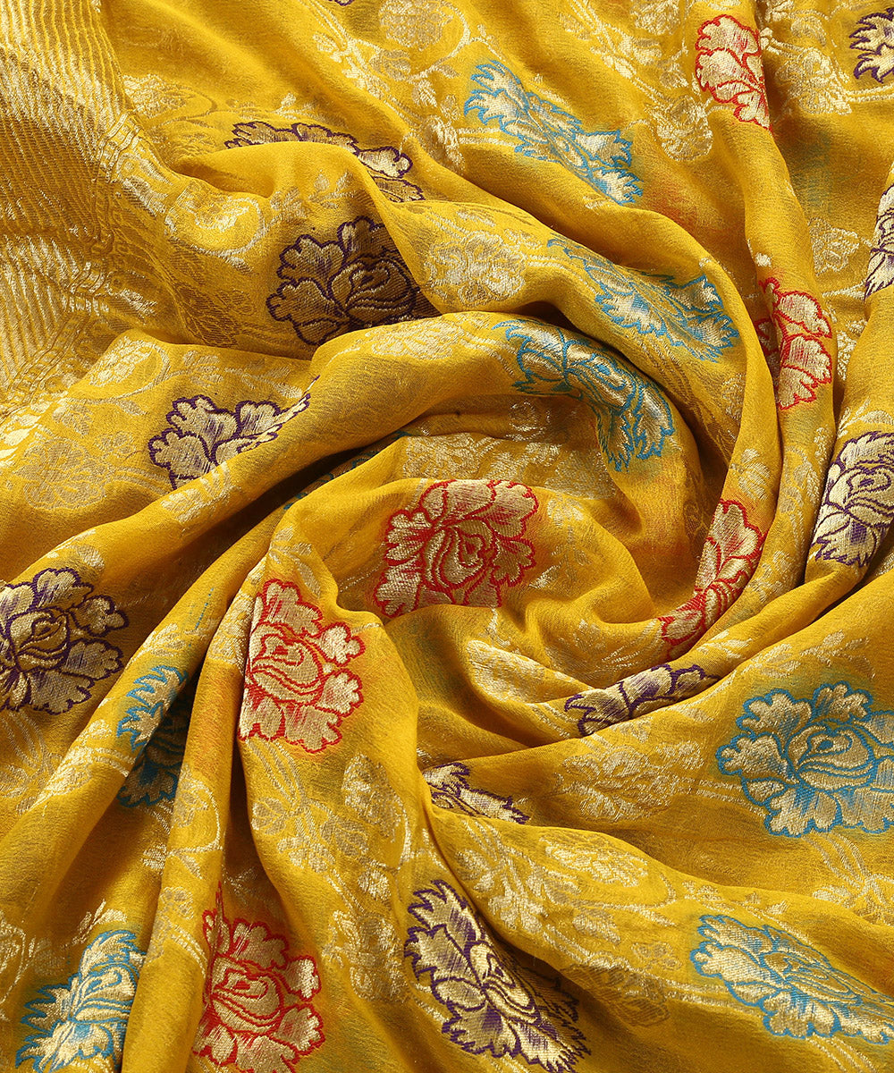 Mustard_Yellow_Handloom_Meenakari_Banarasi_Georgette_Dupatta_WeaverStory_05