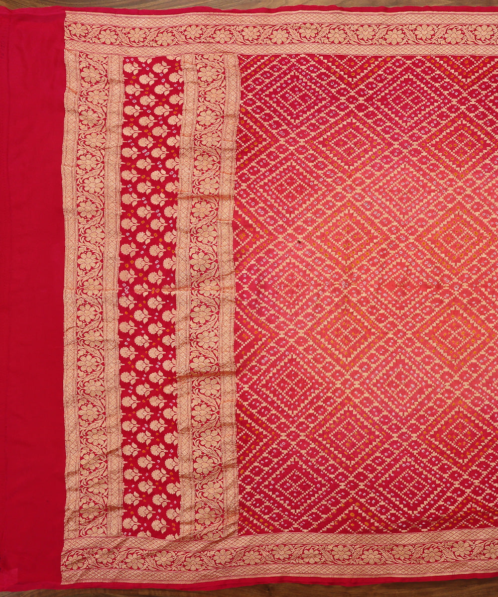 Handloom_Pink_And_Peach_Georgette_Banarasi_Bandhej_Dupatta_WeaverStory_02