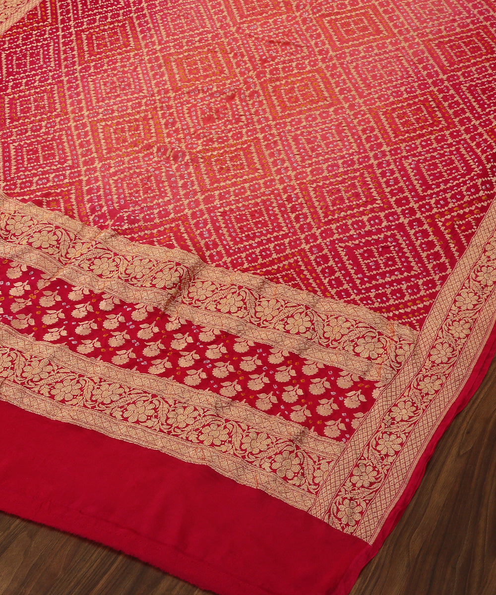 Handloom_Pink_And_Peach_Georgette_Banarasi_Bandhej_Dupatta_WeaverStory_03