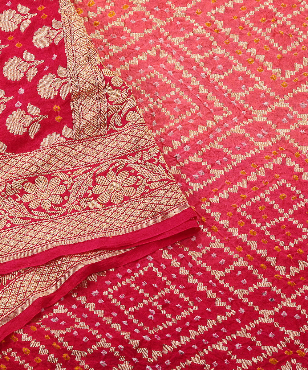 Handloom_Pink_And_Peach_Georgette_Banarasi_Bandhej_Dupatta_WeaverStory_04