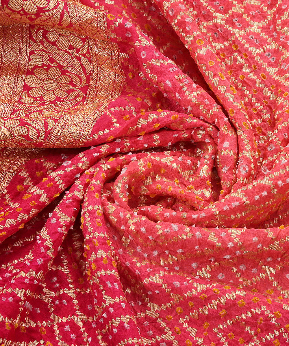 Handloom_Pink_And_Peach_Georgette_Banarasi_Bandhej_Dupatta_WeaverStory_05