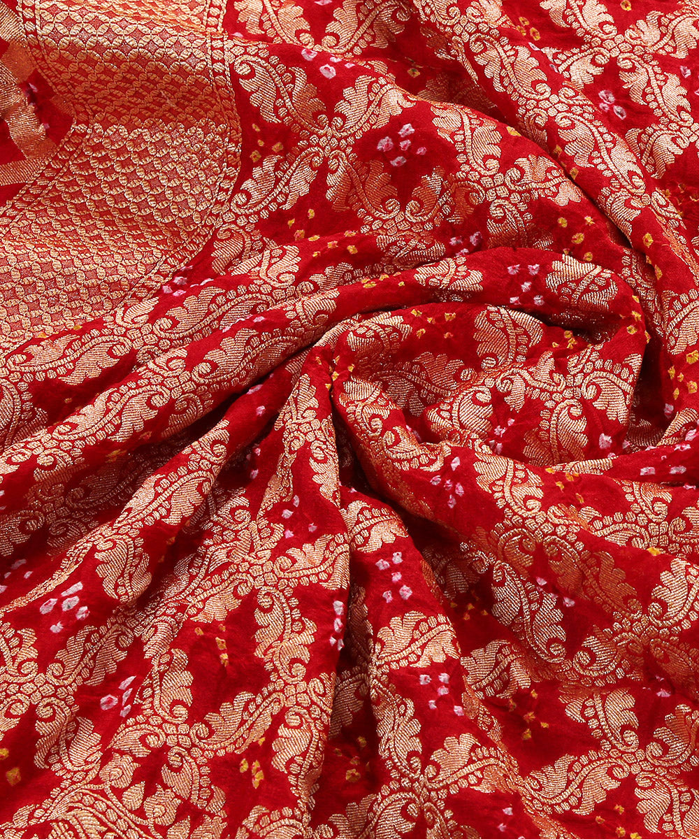 Red_Handloom_Bandhej_Georgette_Banarasi_Dupatta_with_Zari_Border_WeaverStory_05