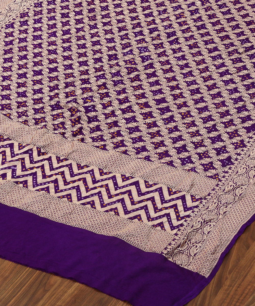 Handloom_Purple_Georgette_Banarasi_Bandhej_Dupatta_with_Zari_Jaal_WeaverStory_03
