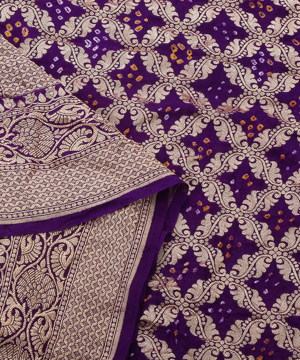 Handloom_Purple_Georgette_Banarasi_Bandhej_Dupatta_with_Zari_Jaal_WeaverStory_04