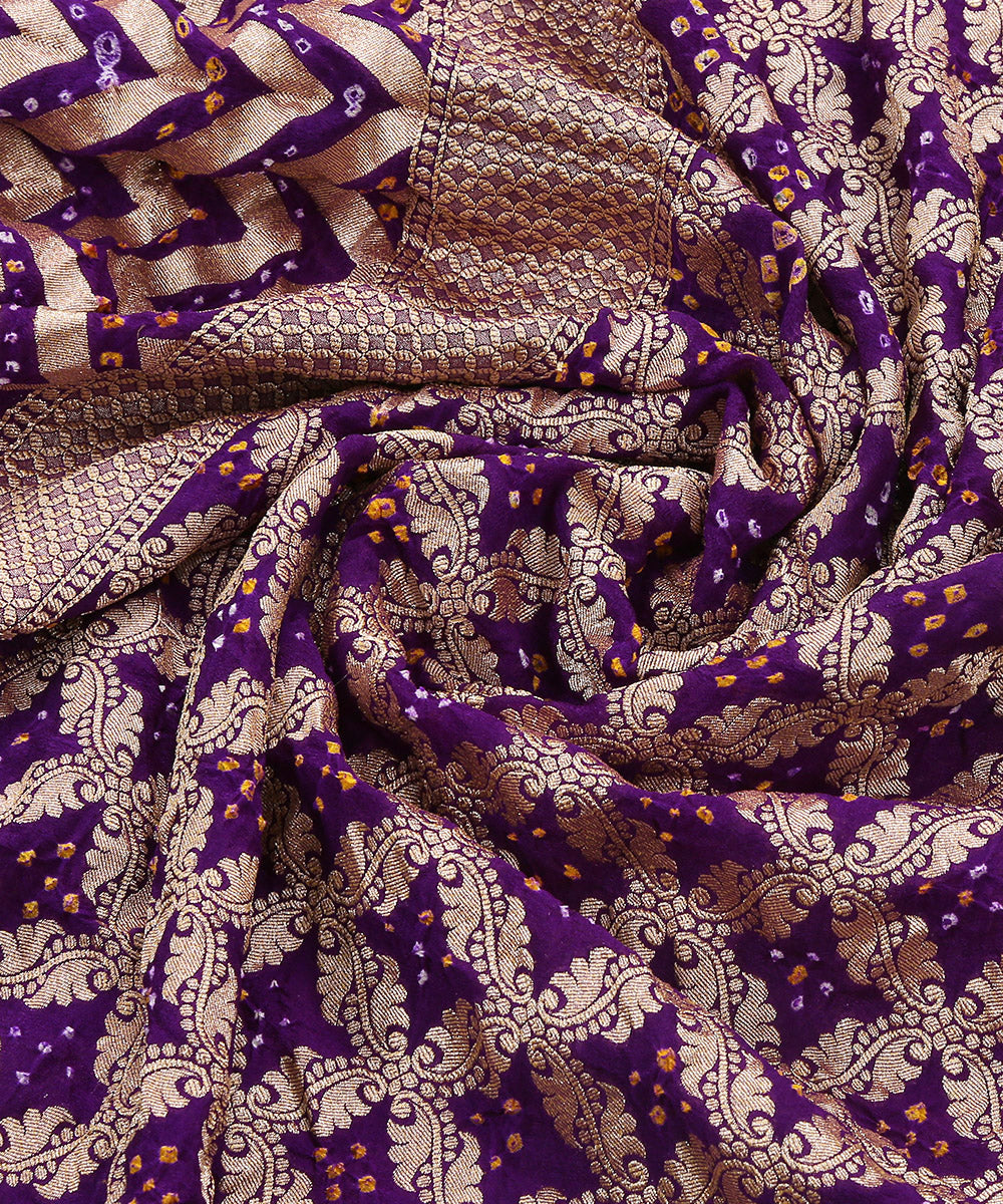 Handloom_Purple_Georgette_Banarasi_Bandhej_Dupatta_with_Zari_Jaal_WeaverStory_05