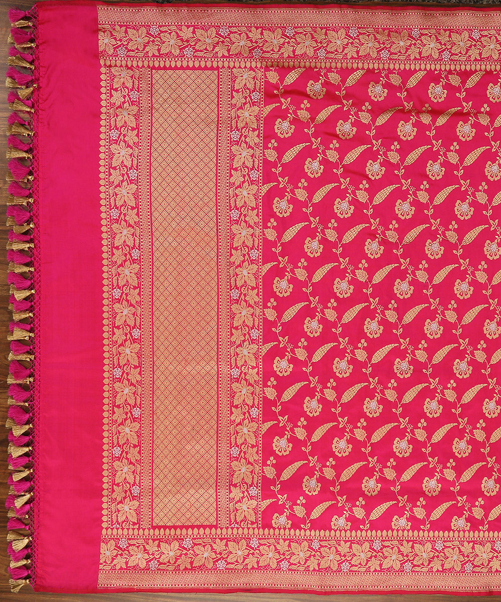 Hot_Pink_Handloom_Pure_Katan_Silk_Banarasi_Dupatta_Kadhwa_Jaal_WeaverStory_02