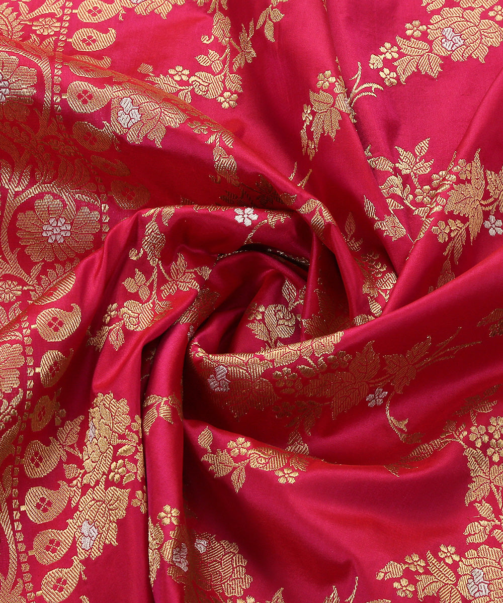Handloom_Pink_Pure_Katan_Silk_Kadhwa_Jangla_Banarasi_Dupatta_WeaverStory_05