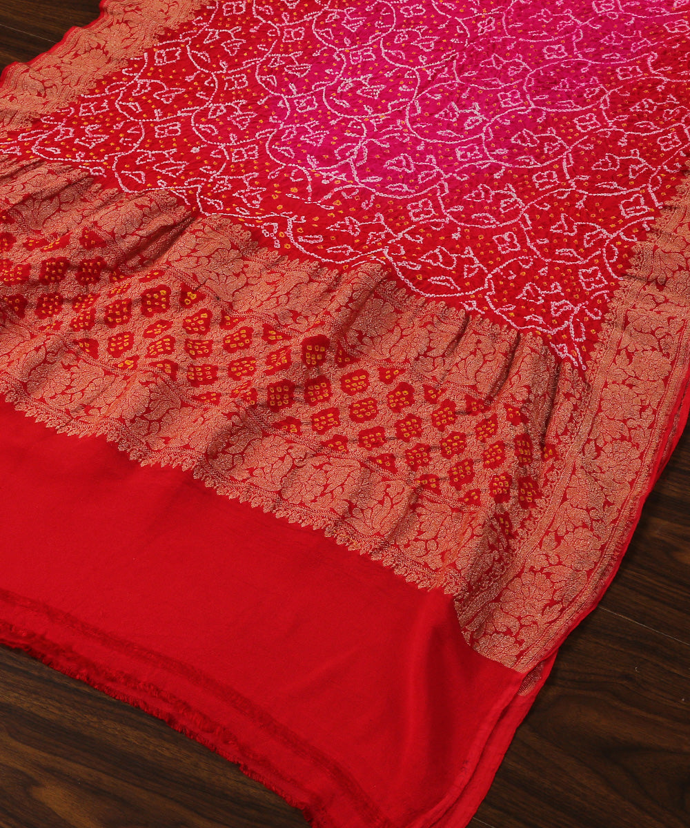Handloom_Pink_And_Red_Kadhwa_Boota_Georgette_Banarasi_Bandhej_Dupatta_WeaverStory_03