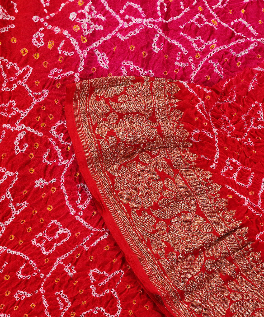 Handloom_Pink_And_Red_Kadhwa_Boota_Georgette_Banarasi_Bandhej_Dupatta_WeaverStory_04