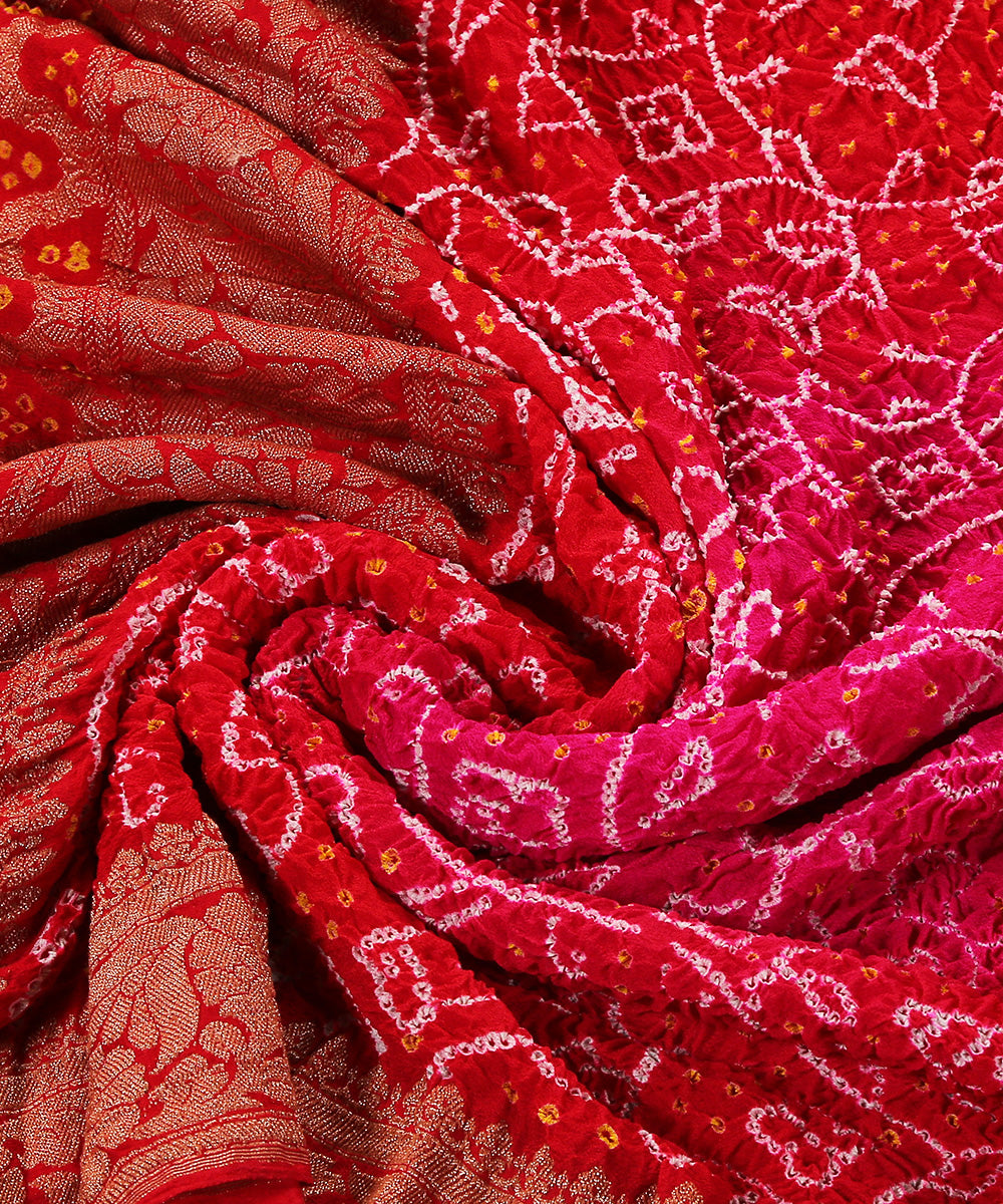 Handloom_Pink_And_Red_Kadhwa_Boota_Georgette_Banarasi_Bandhej_Dupatta_WeaverStory_05