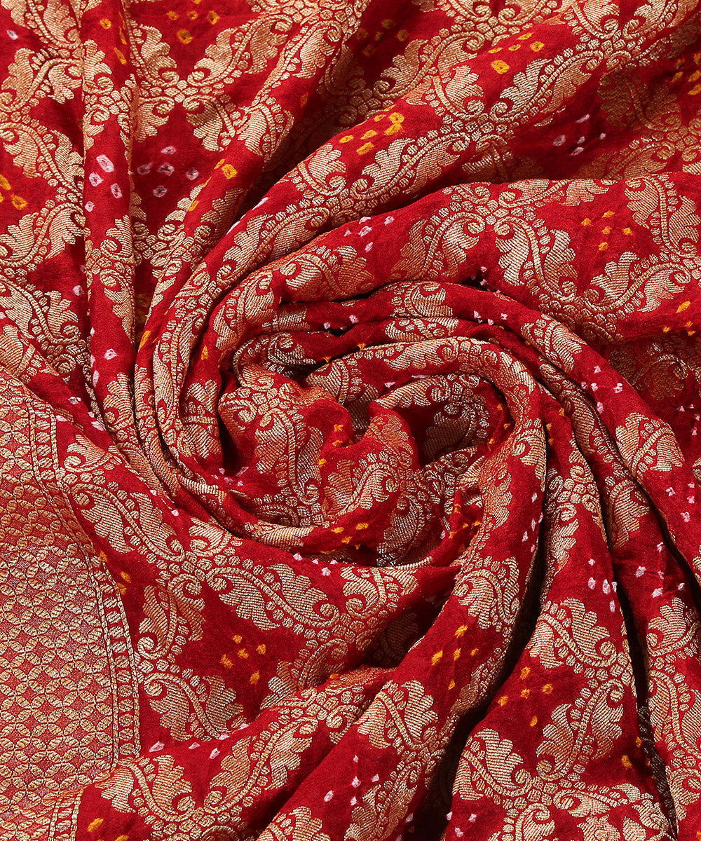 Handloom_Red_Cutwork_Weave_Banarasi_Bandhej_Georgette_Dupatta_WeaverStory_05