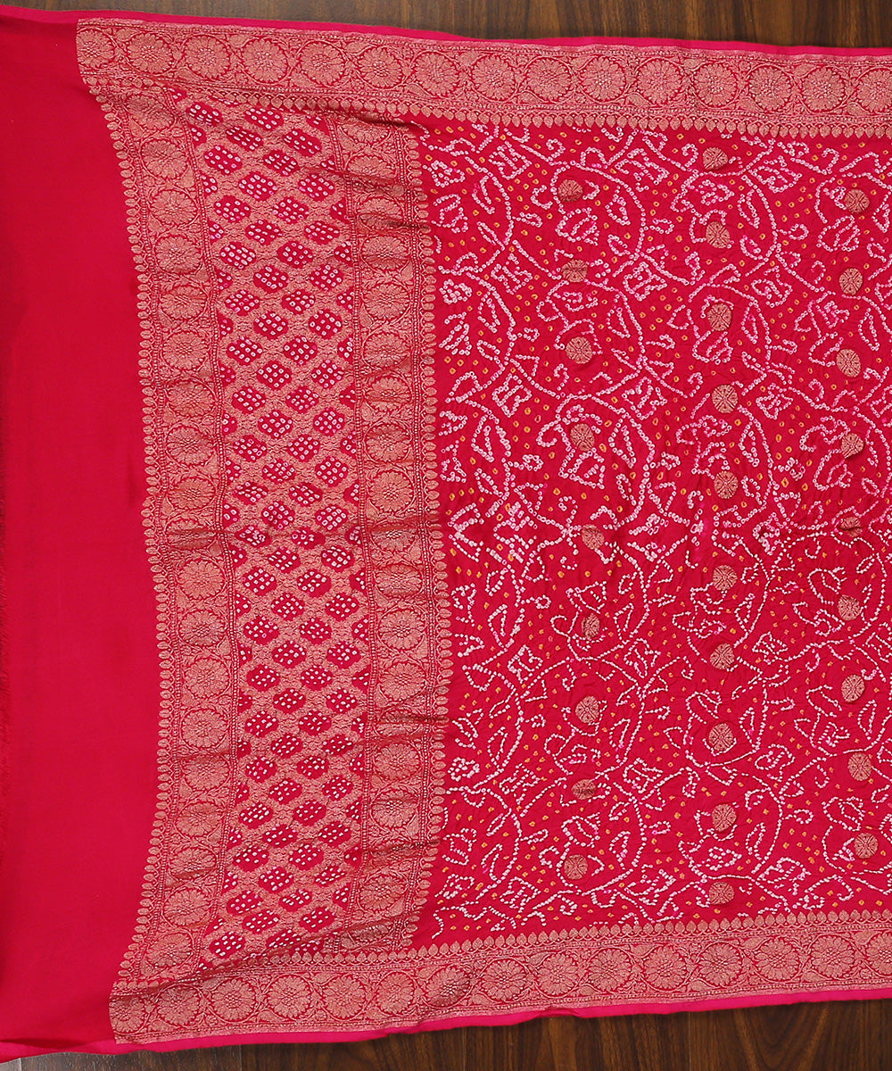 Handloom_Rani_Pink_Georgette_Banarasi_Bandhej_Dupatta_with_Kadhwa_Boota_WeaverStory_02