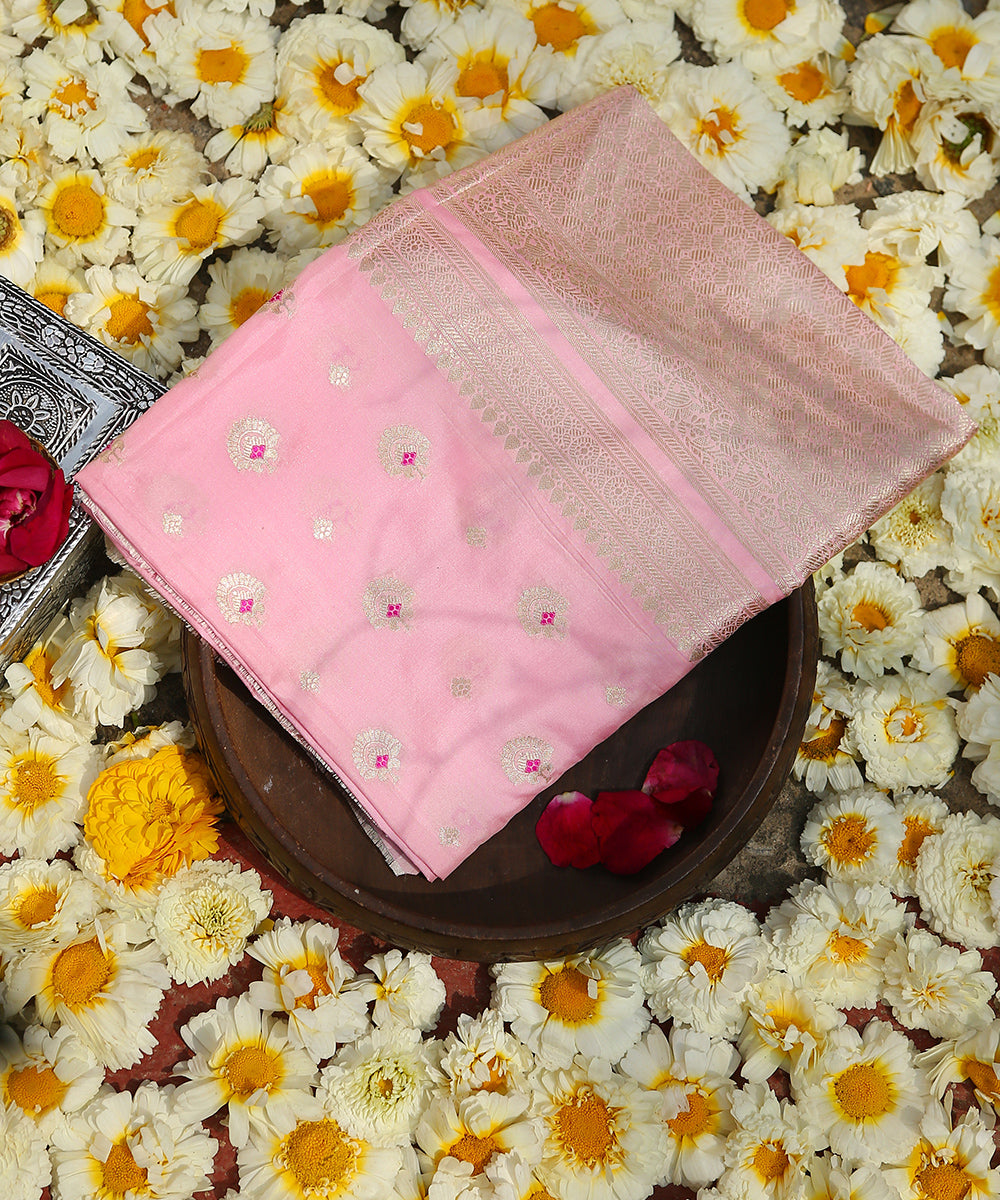 Handloom_Pink_Pure_Katan_Silk_Banarasi_Dupatta_With_Meenakari_WeaverStory_01
