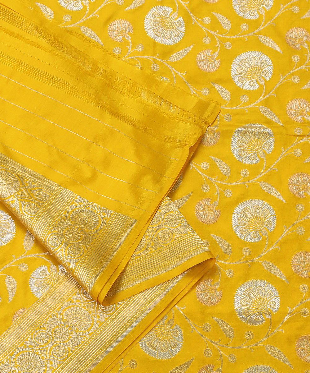 Handloom_Yellow_Cutwork_Jangla_Banarasi_Dupatta_With_Three_Tone_Zari_WeaverStory_04
