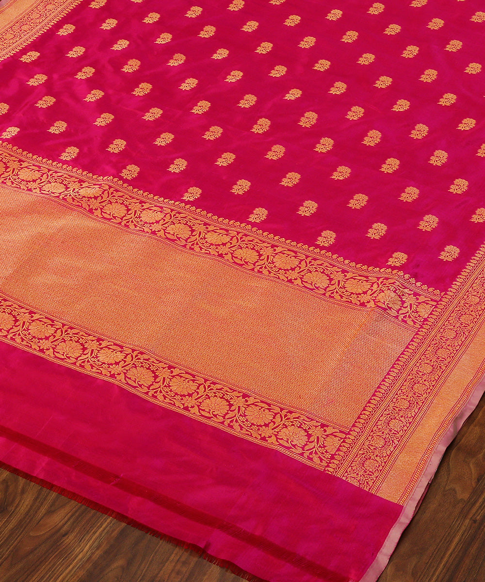 Pink_Handloom_Pure_Katan_Silk_Banarasi_Dupatta_With_Floral_Booti_WeaverStory_03
