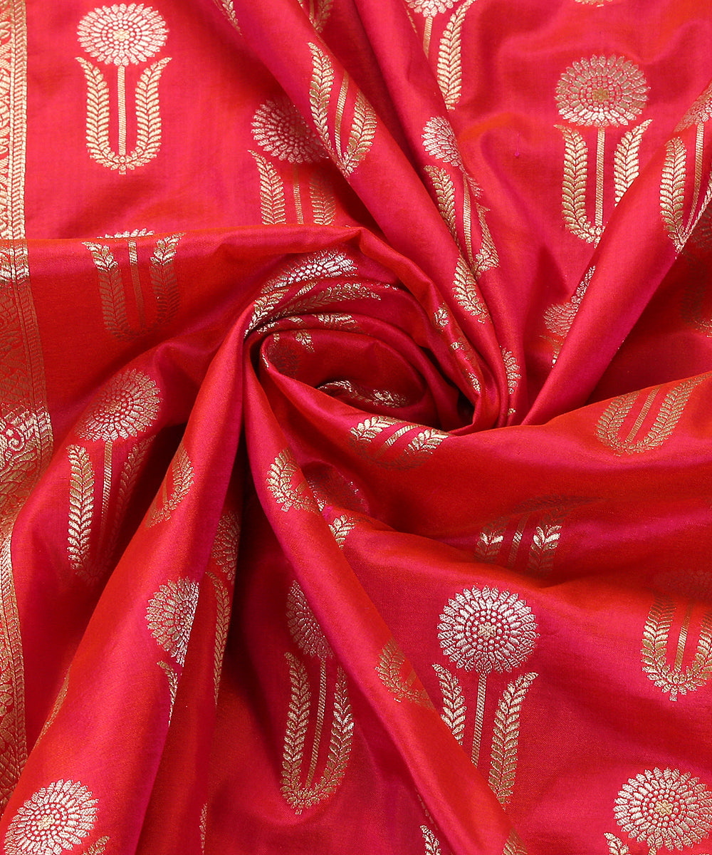 Handloom_Pink_Sunflower_Motif_Pure_Katan_Silk_Banarasi_Dupatta_WeaverStory_05