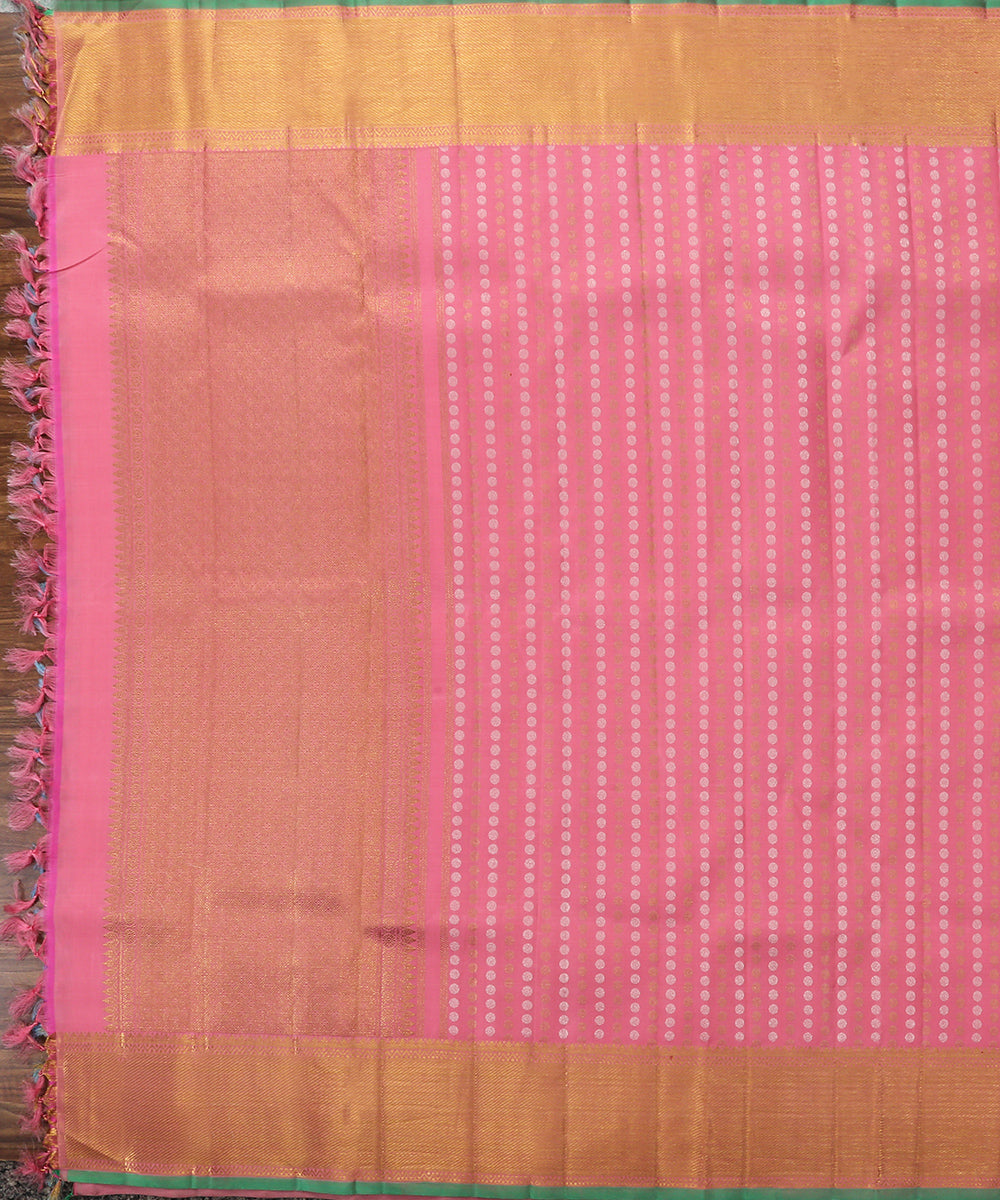 Pink_Handloom_Pure_Zari_Kanjivaram_Dupatta_With_Gold_And_Silver_Zari_Rudraksh_Motifs_WeaverStory_02